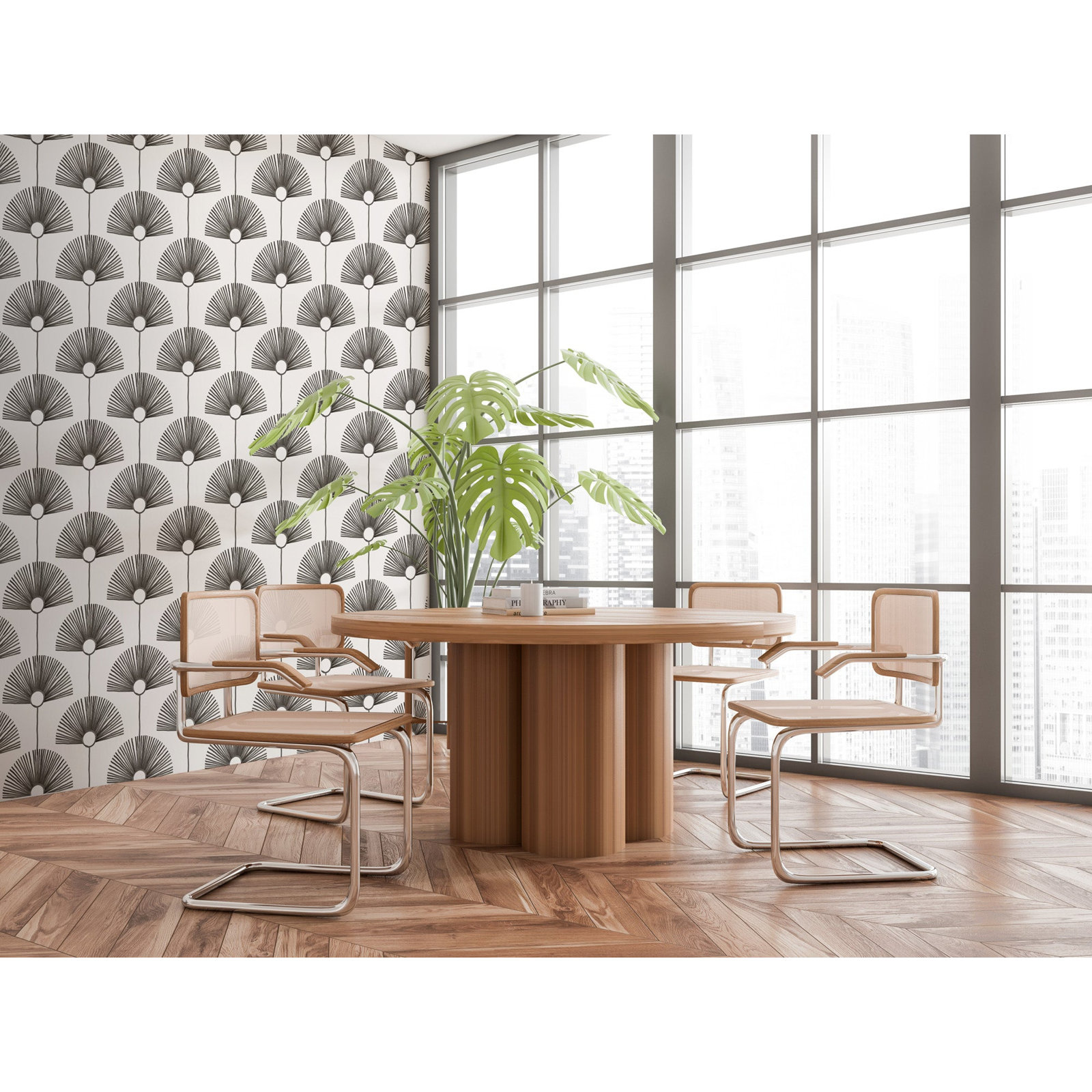 Deco Fan 10' L x 24" W Wallpaper Roll, Calligraphy Black, Self-adhesive