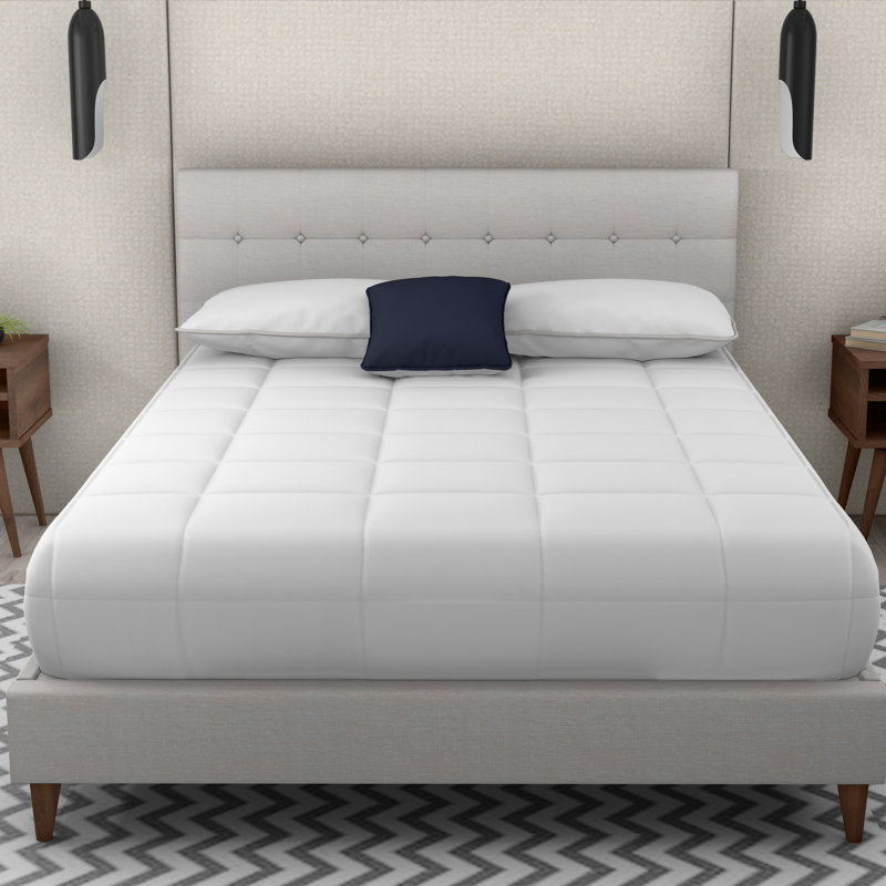 Lit tapissier avec 2 tables de chevet, Beige, Grand lit