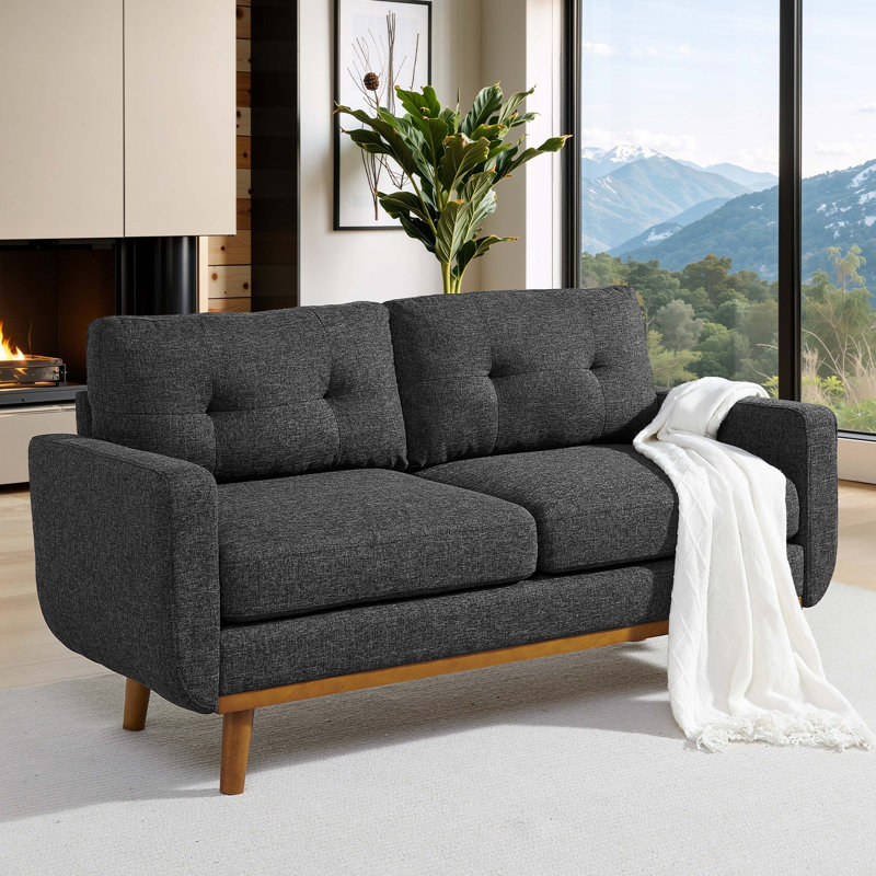 Canapé rembourré capitonné avec pieds en bois, Dark Grey