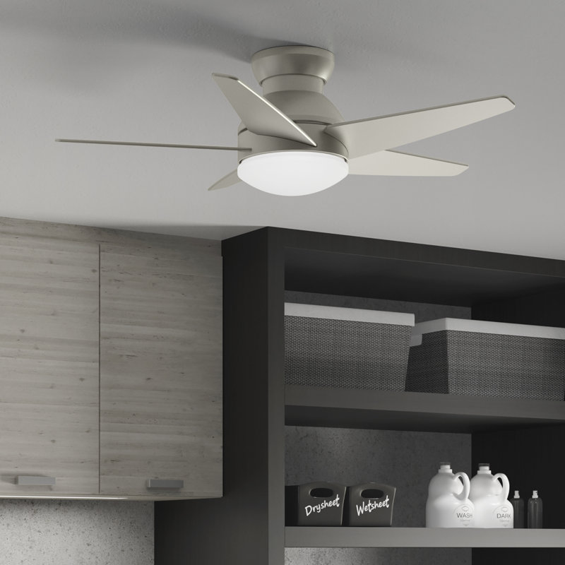 44" Isotope 5 - Blade LED Flush Mount Ceiling Fan with Wall Control and Light Kit Included, Matte Nickel