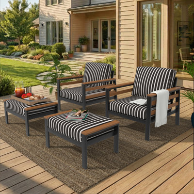 Outdoor Patio Lounge Chair And Ottoman Set With Sunbrella Cushions