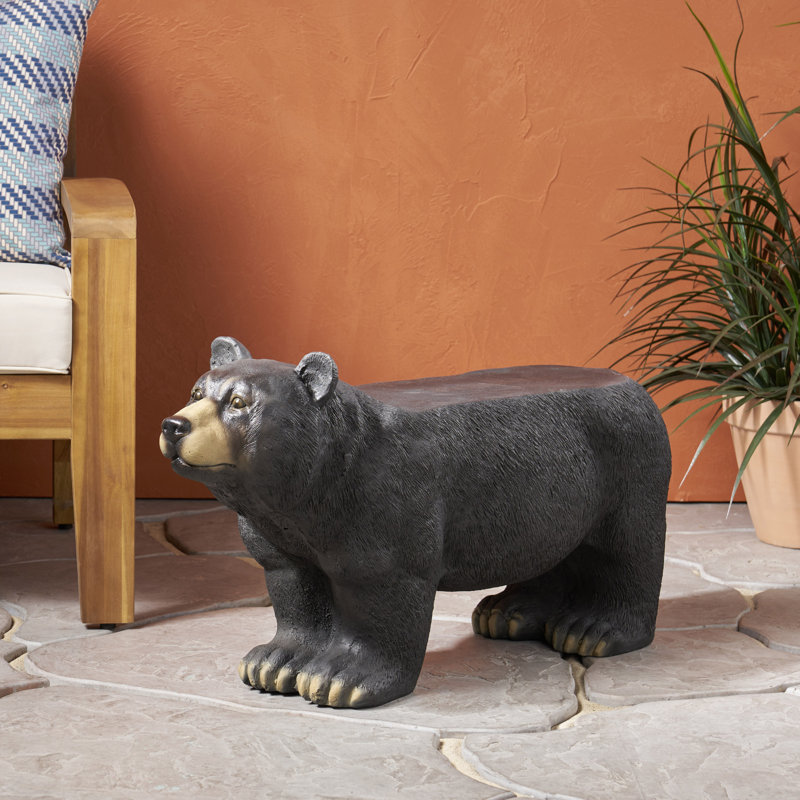 Banc d'ours en béton - Siège d'extérieur en forme d'animal avec finition noir mat, aucun assemblage requis