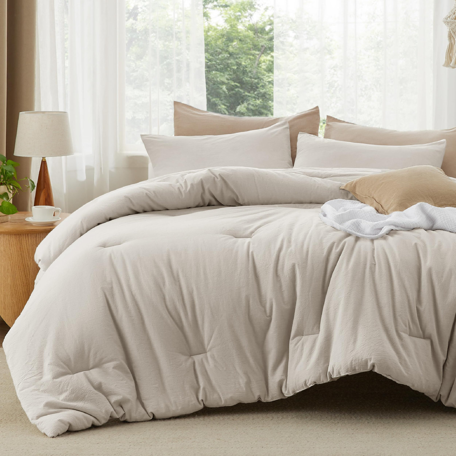 Pre-Washed Cotton Comforter Set, Queen Comforter + 2 Additional Pieces, Silver Cloud