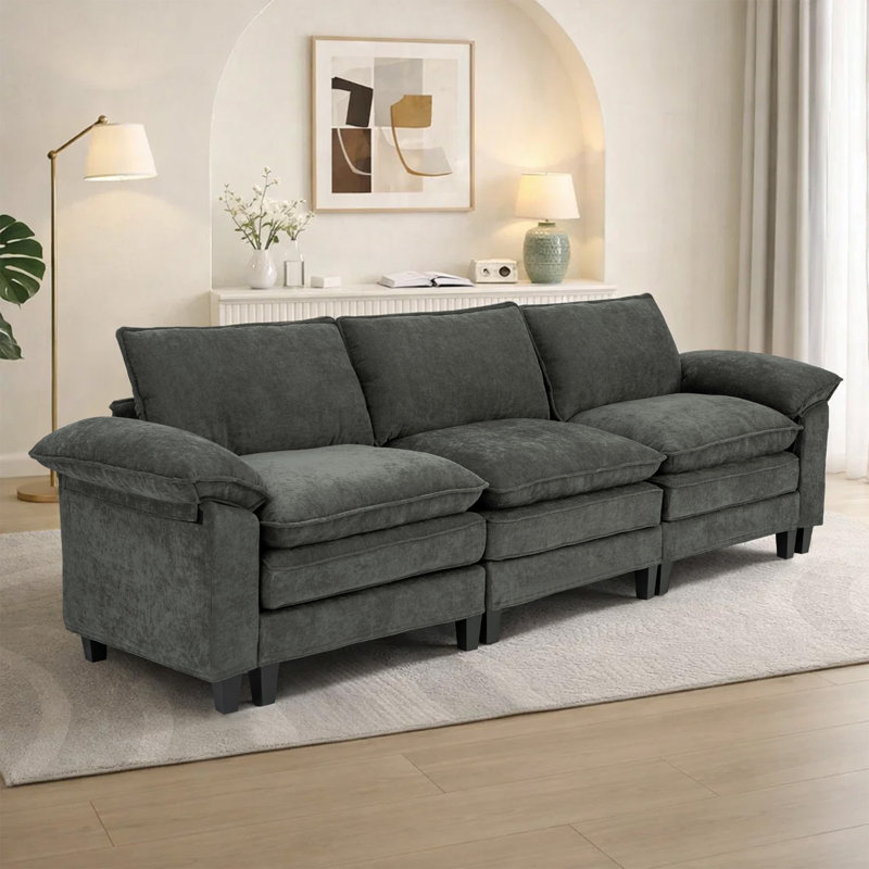 Canapé modulaire rembourré 3 pièces 3 pièces, H 37,4 po x l 113 po x P 27,5 po, 3, Tissu gris