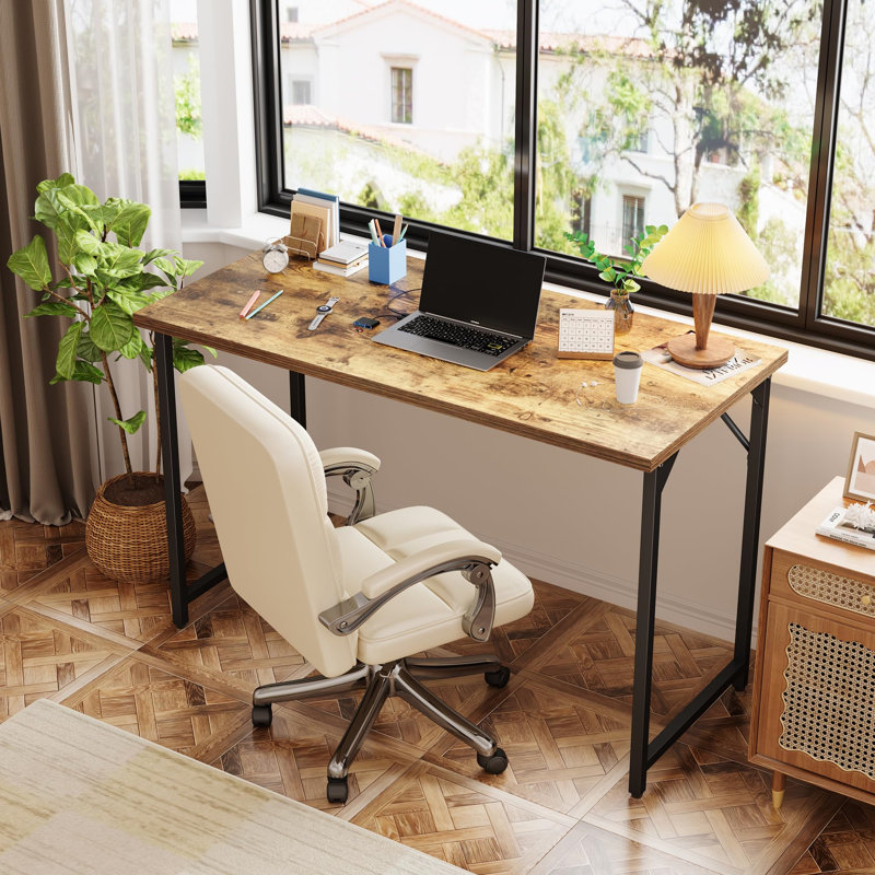 100 Cm Computer Desk, Adjustable Feet,, Brown