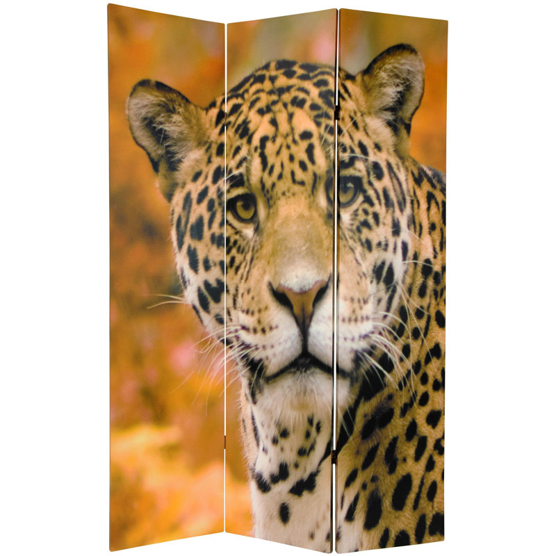 6 Ft. Tall Double Sided Peacocks Canvas Room Divider, Leopard