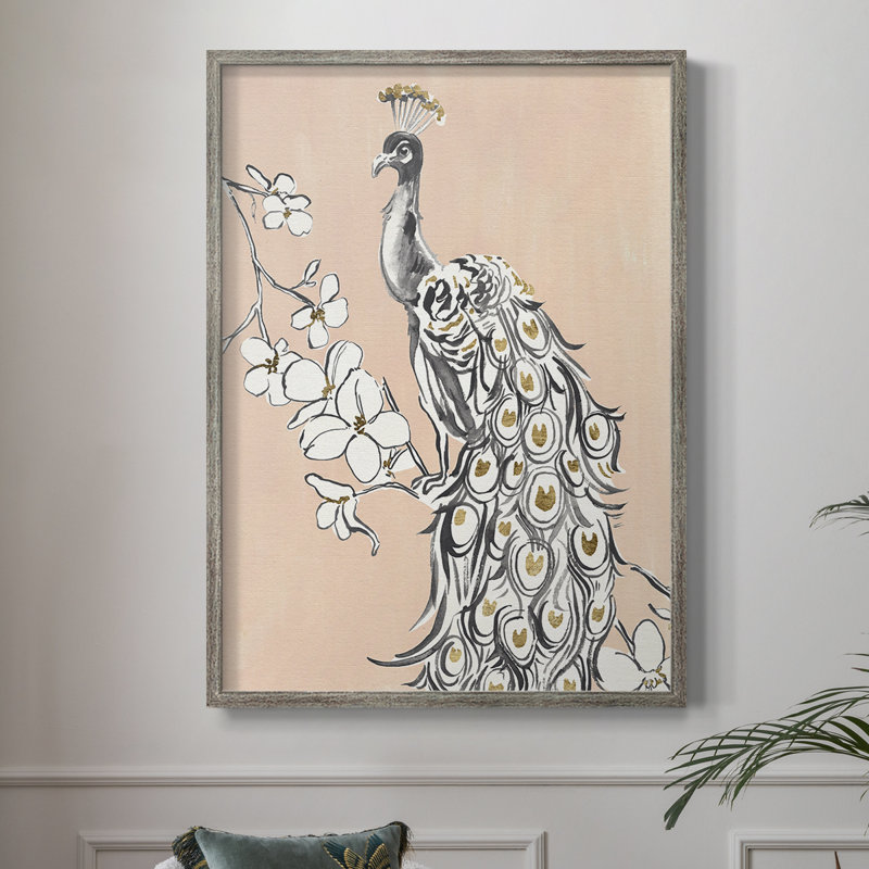 «Peacock in Gold II», reproduction encadrée - bois massif, H 11 po x l 9 po