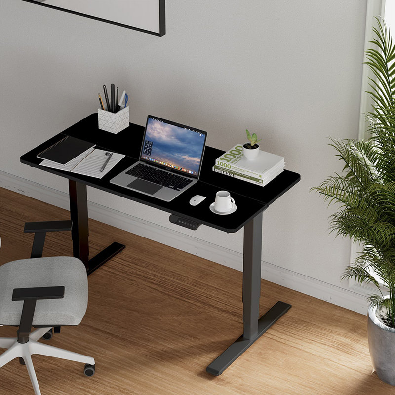 Electric Adjustable Height Standing Desk, Black/Black, 49.21" H x 55.12" W x 13.78" D