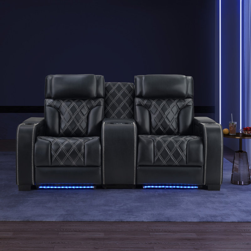 Ensemble de salon inclinable 2 pièces en cuir 2 moteurs, 2 Pieces: Chair, Loveseat, Black