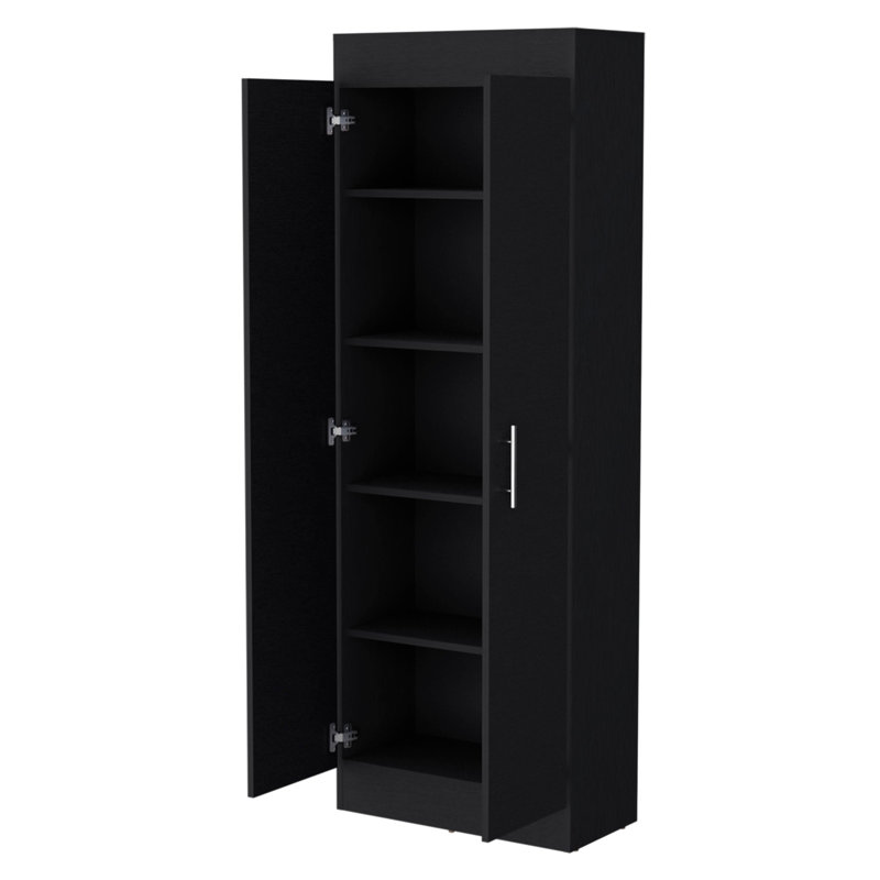 Black 5-Shelf Storage Pantry Cabinet, Black