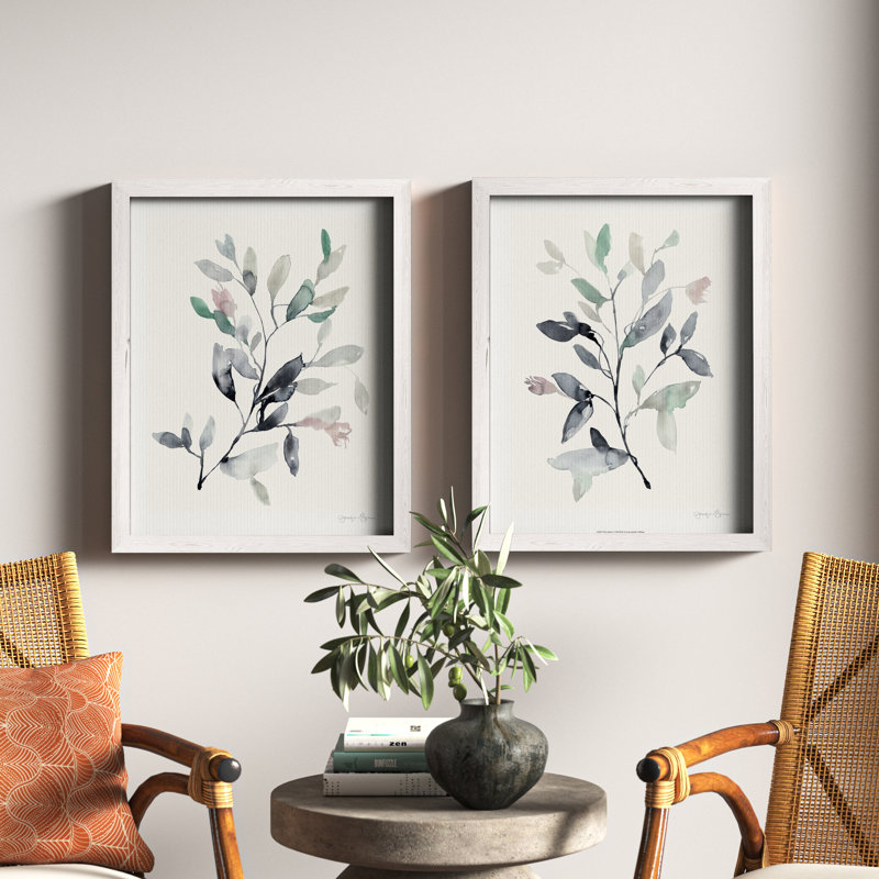 Water Branches I - ensemble de 2 reproductions, H 24 po x l 18 po , Blanc, Toile encadrée