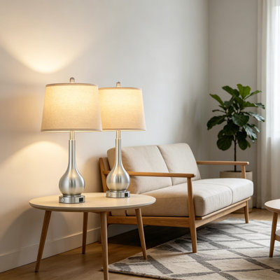 Set Of 2 Modern Table Lamps With Touch Control Dimmable Lighting And Dual USB Charging Ports, Includes LED Bulbs For Bedroom Nightstand Or Living Room End Table
