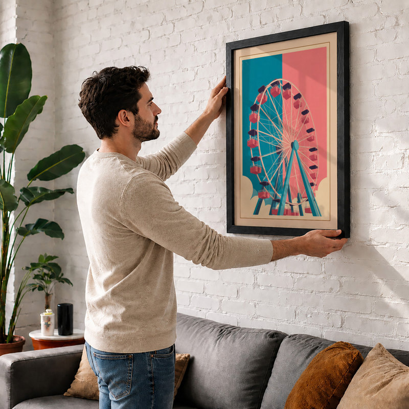 Carnival Wheel Retro - Framed Print, Oak, A3 - 42.0 x 29.7 cm