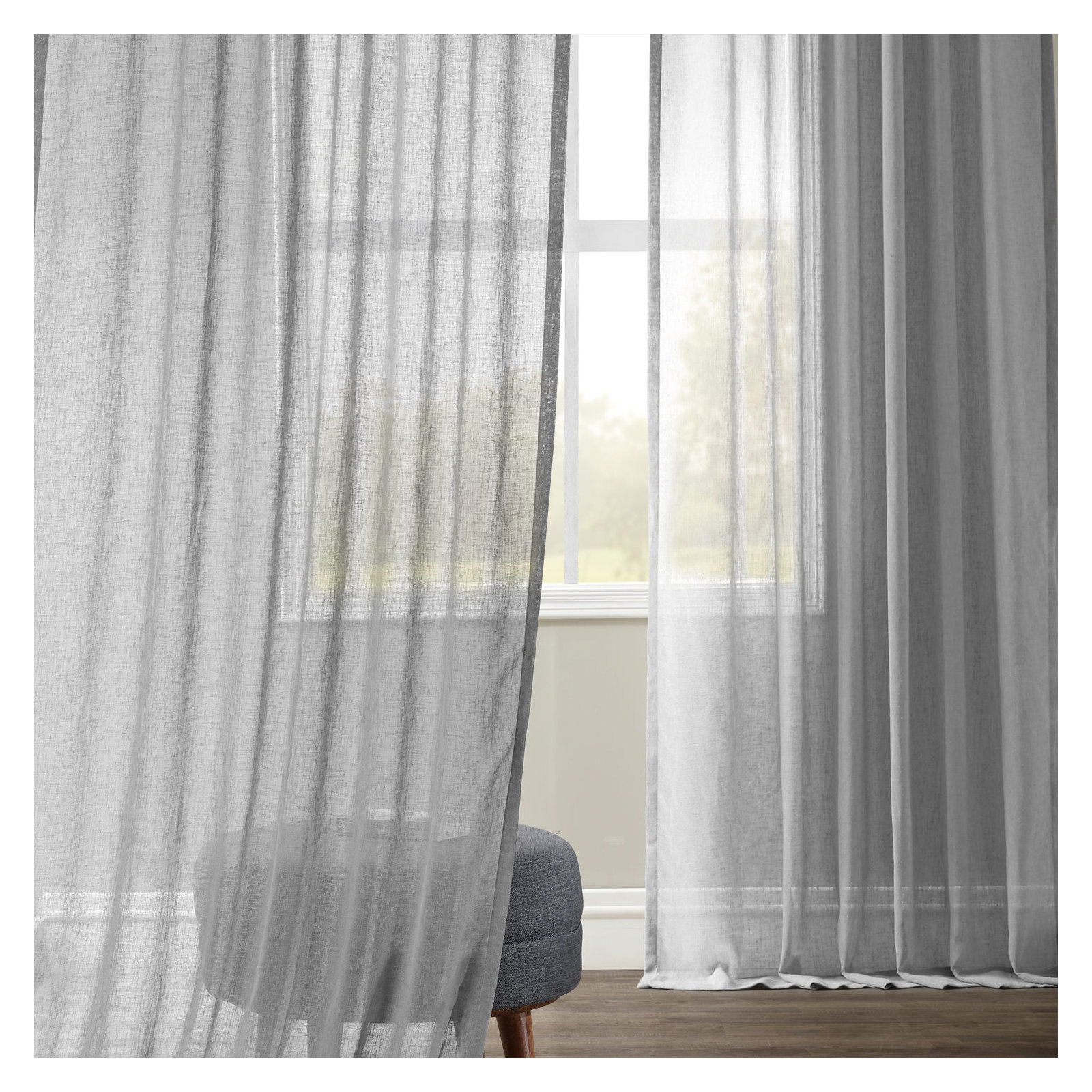 Larsa Sheer Linen Blend Curtain, 50" W x 120" L, Nickel