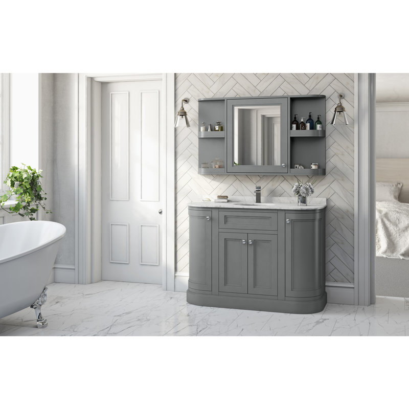 Rowland 1170mm W 700mm H Surface Framed Medicine Cabinet Mirror 4 Fixed, Grey