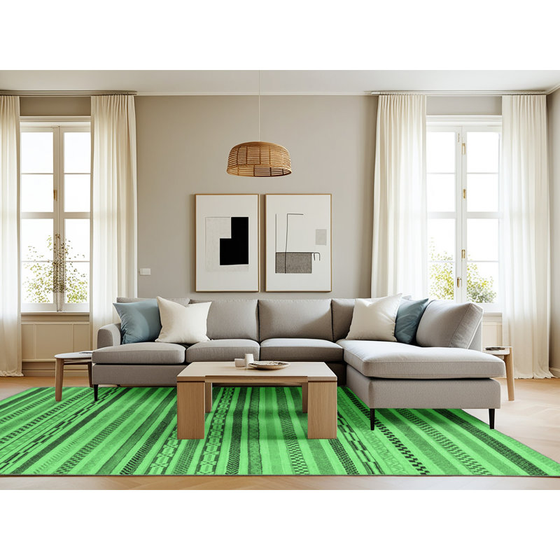Tapis lavables à la machine à motif abstrait vert émeraude 2311, Rectangle 8 pi x 10 pi
