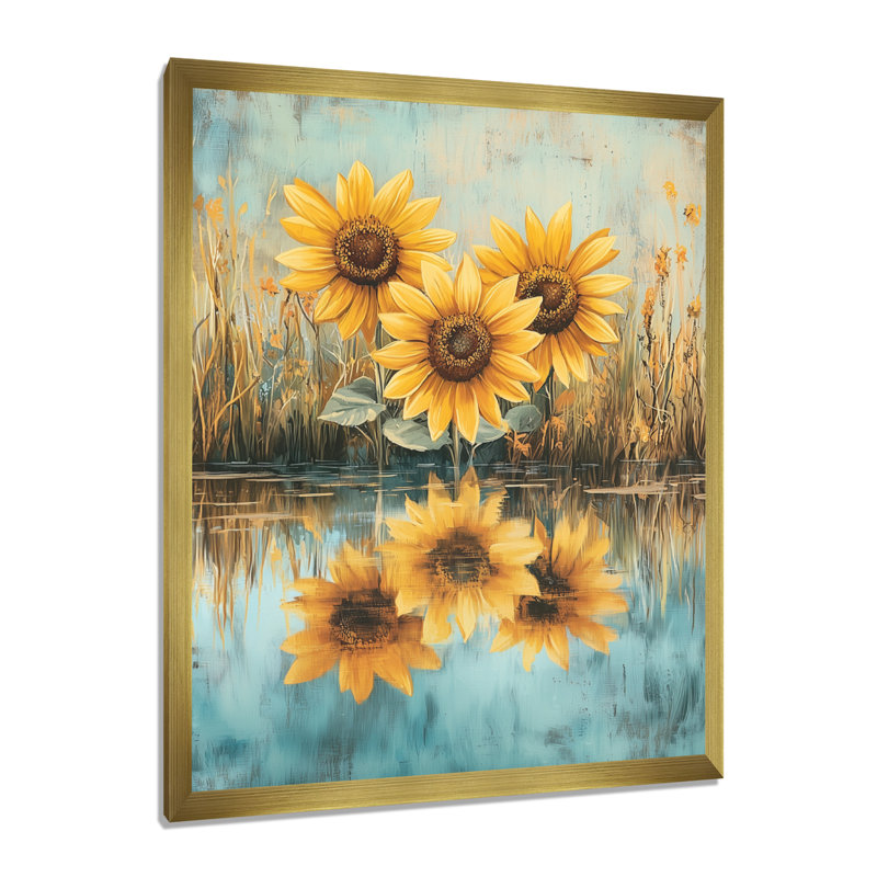 Diskson - impressions sur toile florales, H 40 po x l 30 po, Reproduction encadrée d'une seule photo, Doré