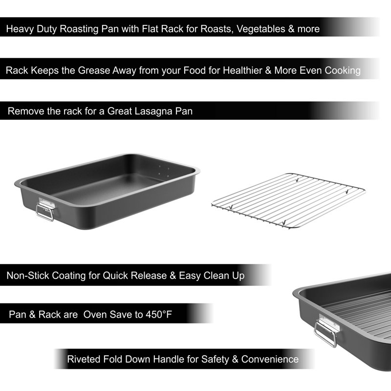 16.5" Nonstick Carbon Steel Roasting Pan with Rack and Handles