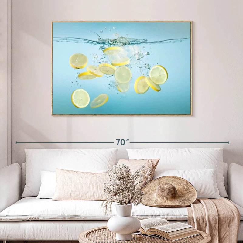 Tranches de citron dans l'eau, Cadre flottant en bois naturel, 46 po x 31 po