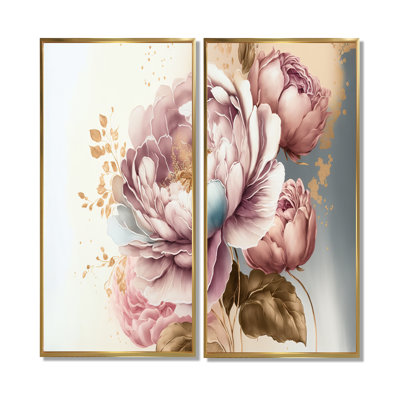 Pink And Gold Rose II - Traditional Wall Decor 2 Pieces