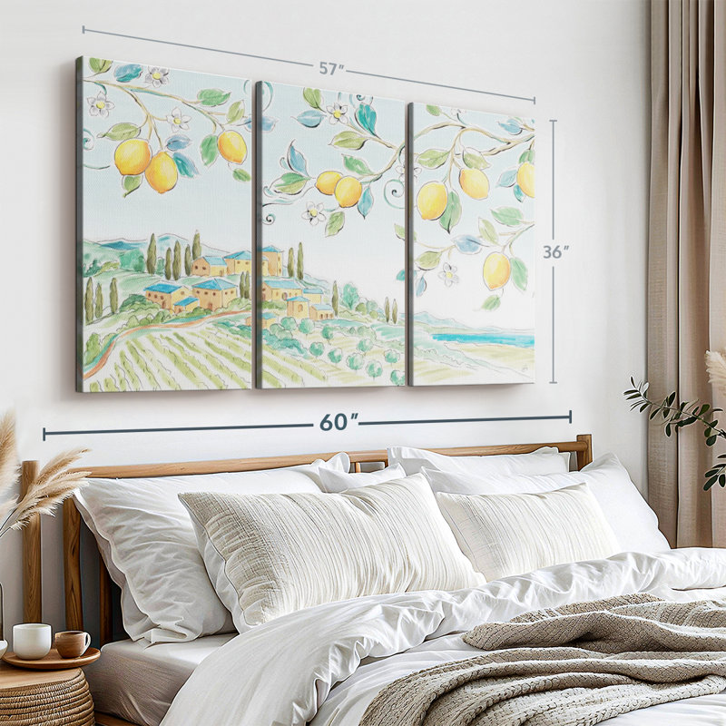 «Méditerranée brise I», 3 pièces sur toile, H 36 po x l 57 po x P 1,25 po