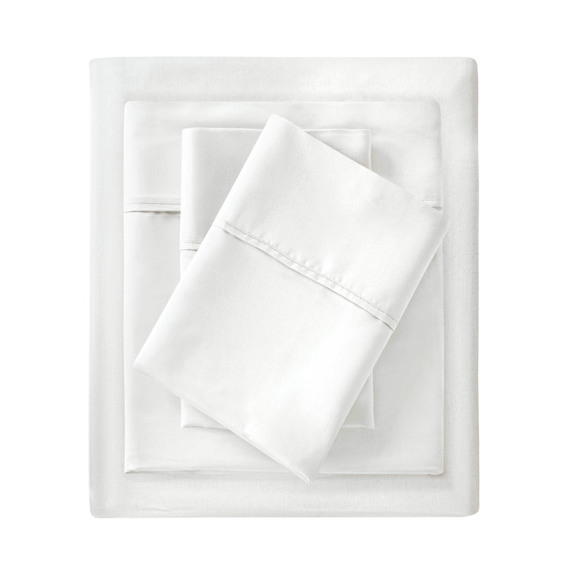 Ensemble de draps 4 pièces 1500 fils à mélange de coton 1500 fils, Ensemble de draps pour très grand lit avec 2 taie, Blanc