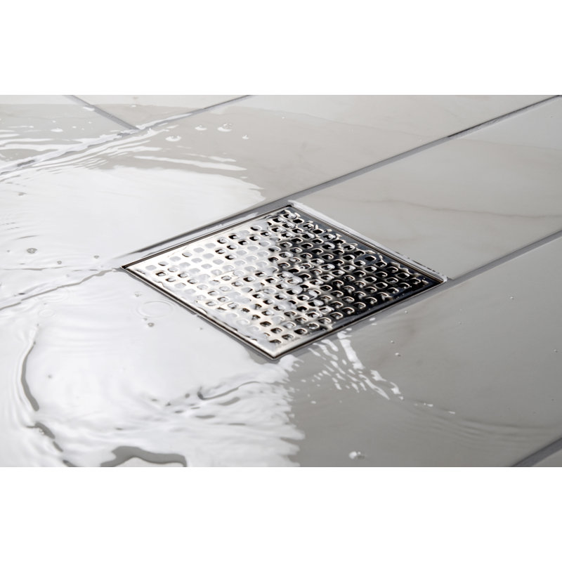 Drain de douche carré avec grille carrée, 4 po x 4 po, Acier inoxydable