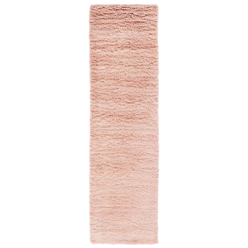 Crispus Hand Woven Wool/Cotton Solid Color Rug in Pink, Runner 2'3" x 9'