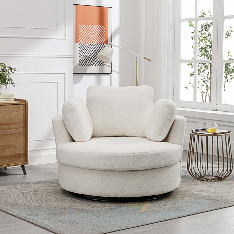 Achorn 42" W Recessed Arm Slipcovered Swivel Barrel Chair, Ivory Sherpa