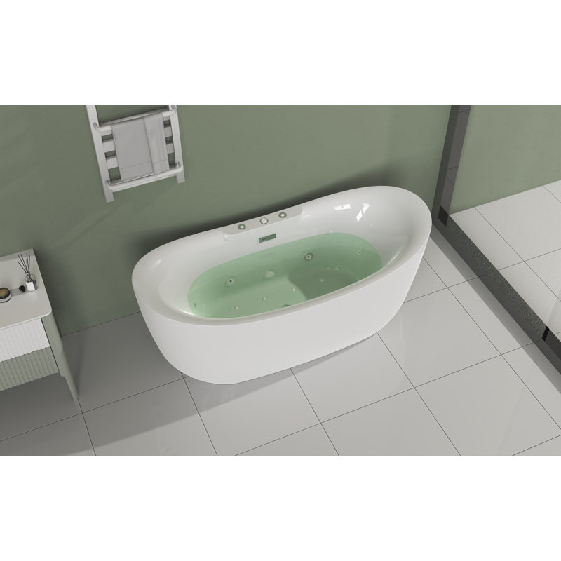 Baignoire de massage autoportante en acrylique 71 po x 31,5 po avec 20 jets et éclairage d'ambiance à DEL