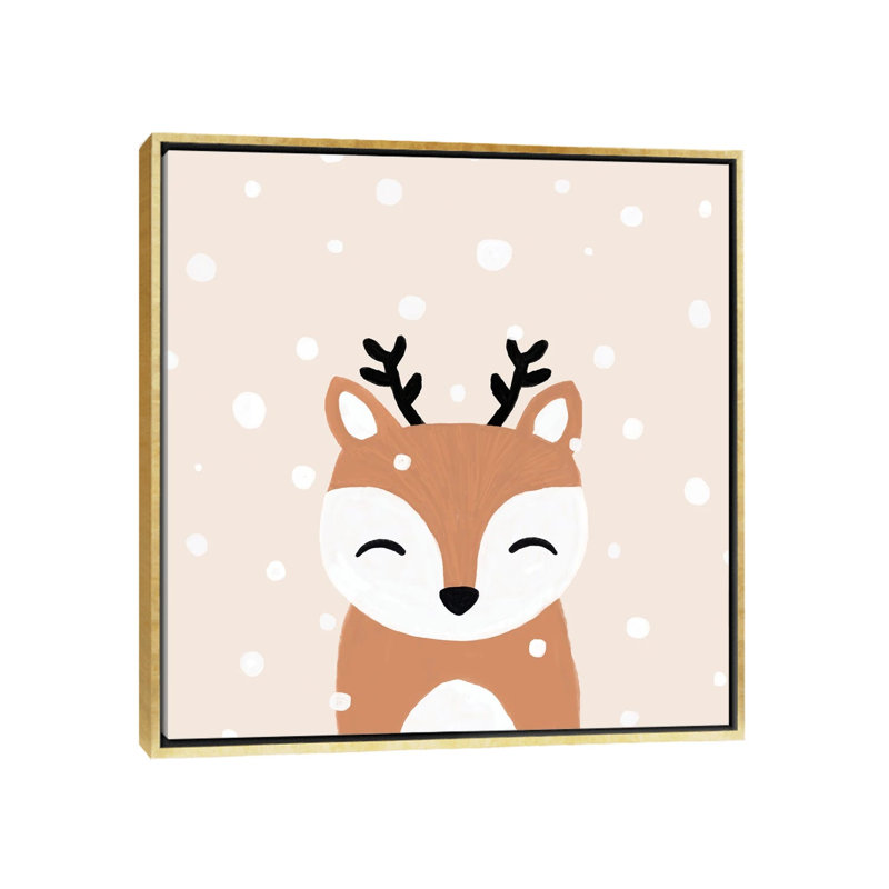 « Snow & Deer » par Orara studio, reproduction d’art, H 26 po x l 26 po x P 1,5 po, Toile encadrée d'or, Pas de tapis