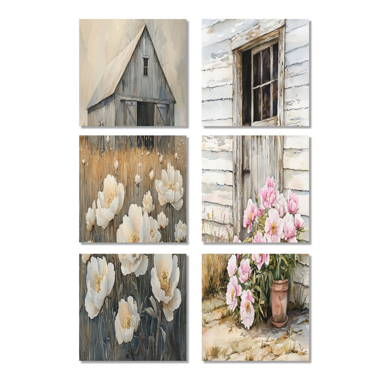 Portillo - Ensemble de 6 impressions sur toile florales, Toile tendue, Ne s’applique pas