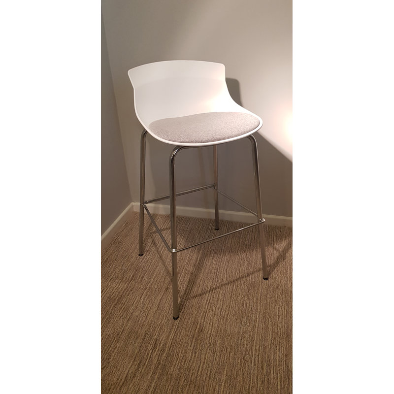 Barbee Upholstered Counter Stool with Metal Frame, Silver/White