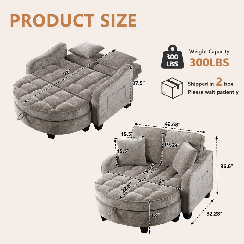 42-Inch Two-Seater Sofa With Recliner And Storage Ottoman, Suitable For Living Rooms And Bedrooms, Brown