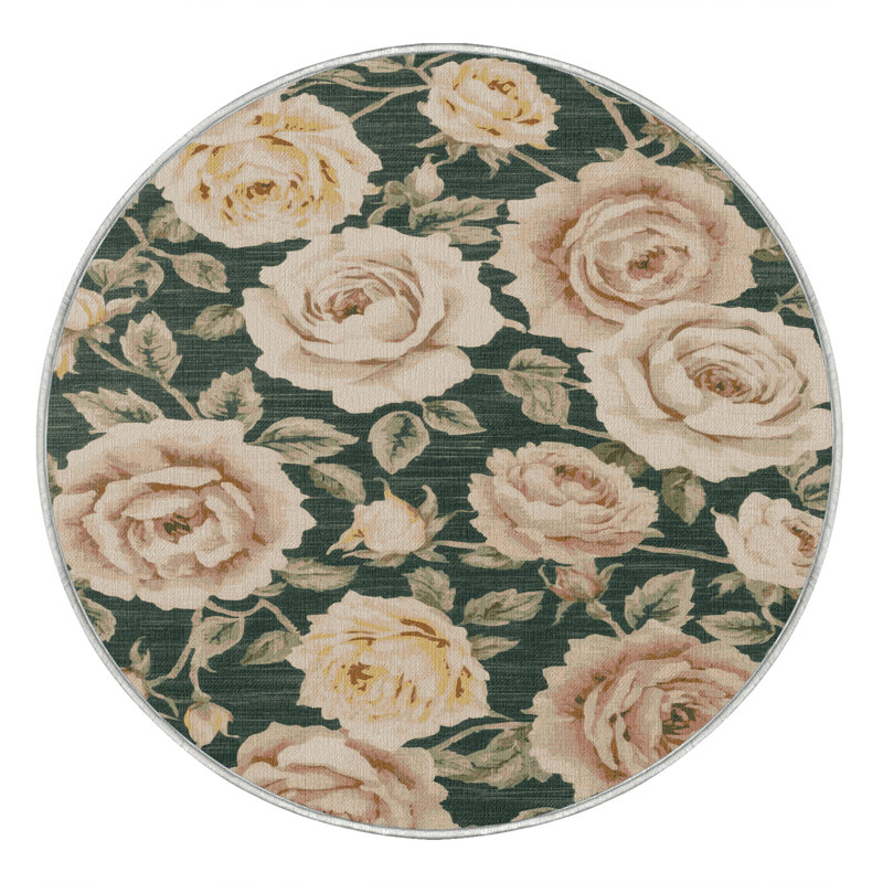 Tapis botanique beige lavable à la machine