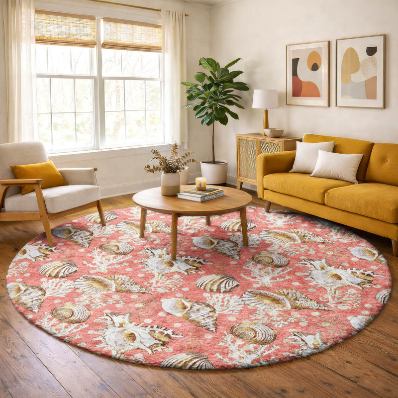 Tapis à poil long de qualité supérieure lavable à la machine Dream ADS185, Pêche, Rond 8 pi