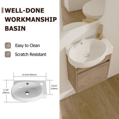 Meuble-lavabo à fermeture en douceur avec lavabo, 16 pouces pour petite salle de bain