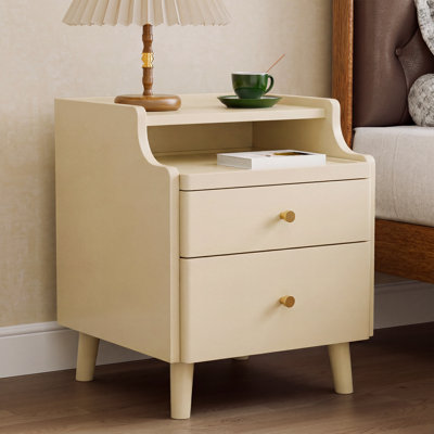 19.7" H Nightstand with Drawers, Pre-Assembled, Natural Solid Wood Night Stand with Open Sliding Shelf