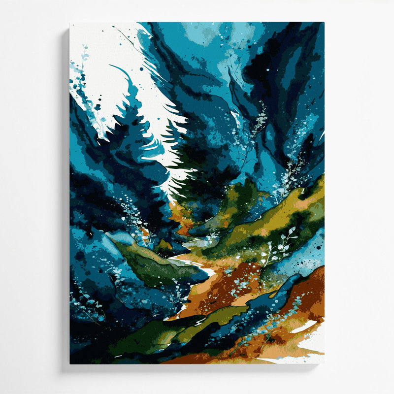 Aquarelle, paysage, 58, art mural sur toile verte, H 20 po x l 30 po