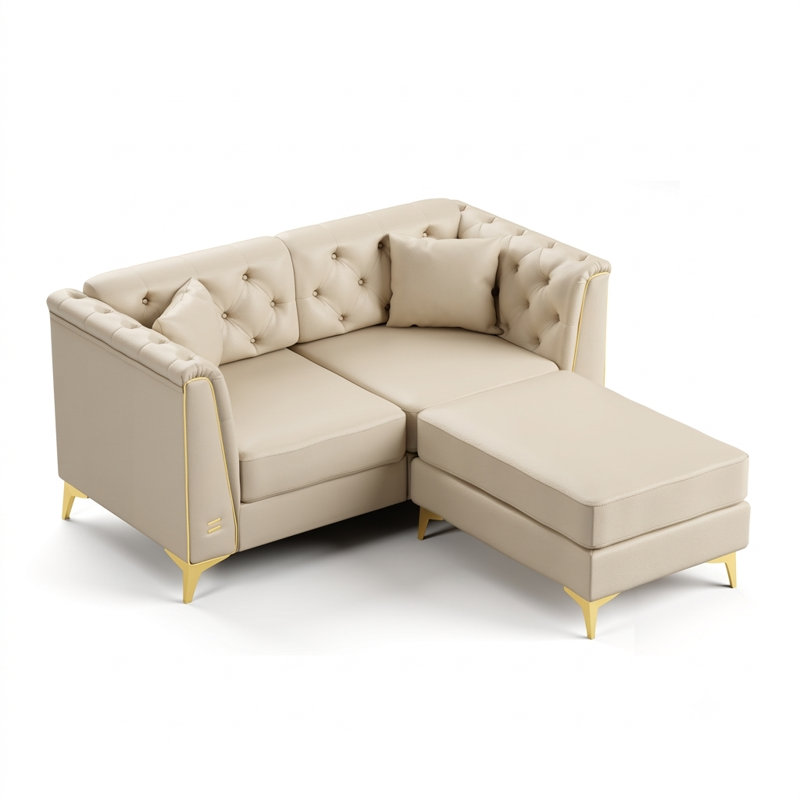 Canapé Chesterfield 61,5 po Mid-Century, Beige+White