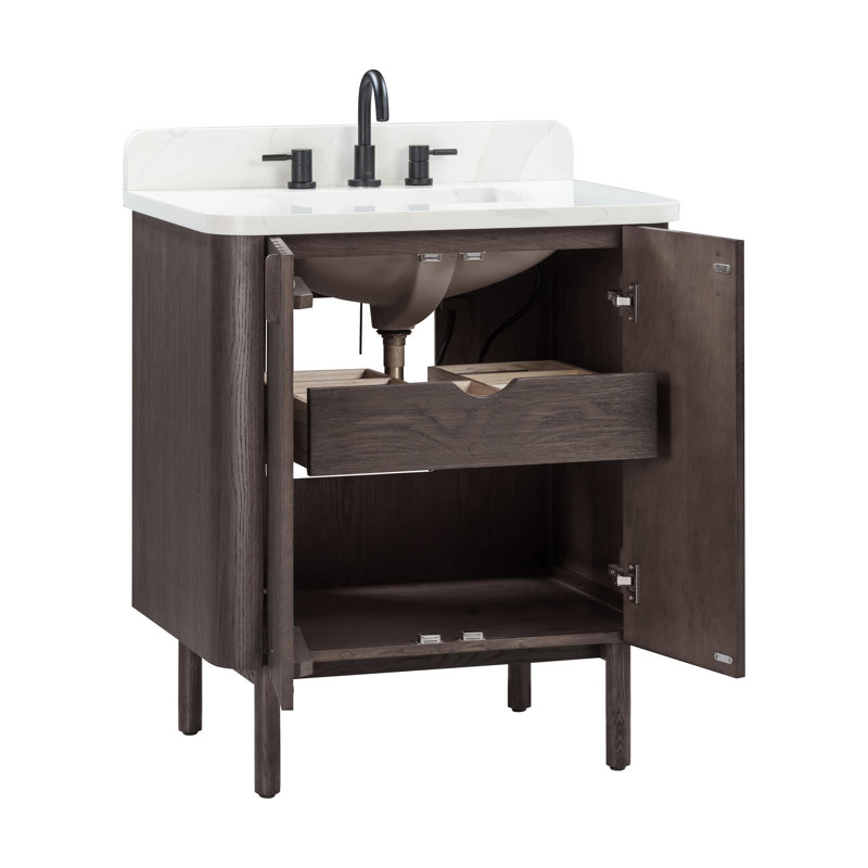 Meuble-lavabo sur pied simple 30 po avec plateau en quartz Blakely, Brun, Noir