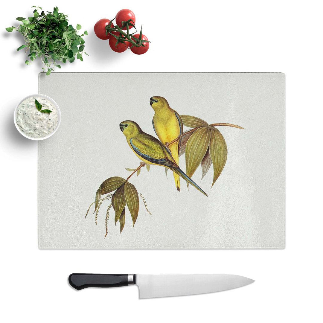 Tempered Glass Rock Grass-Parakeets by Elizabeth Gould Chopping Board
