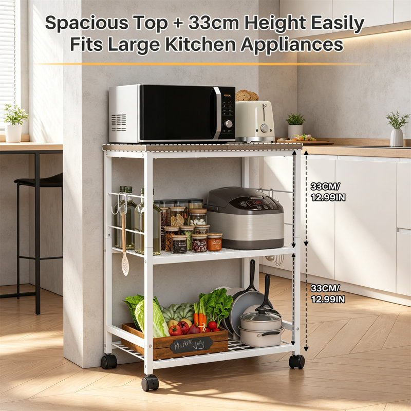 3 Tier Kitchen Trolley With Small Island, White
