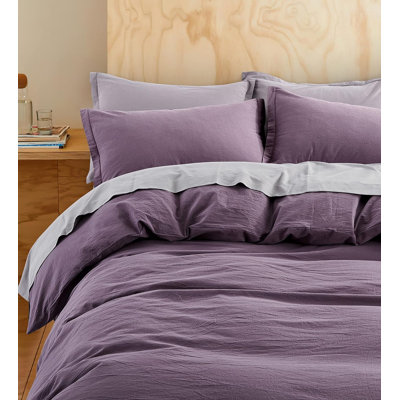 Ensemble de housse de couette en coton de couleur unie Stonewashed