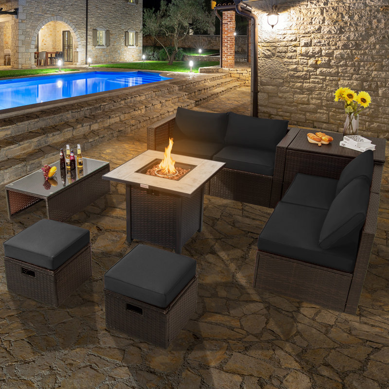 Jalyza 6 - Person Patio Conversation Set with Cushions, Black