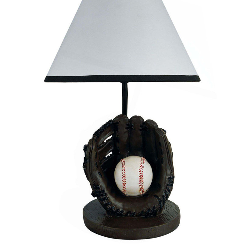 Lampe de table haute 15 po, forme de ballon de sport, abat-jour cône en lin