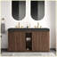 Meuble-lavabo autoportant en noyer de 60 po avec lavabo double 60 po, armoire de salle de bain moderne avec 3 trous de robinet et double cuve noire-129231769