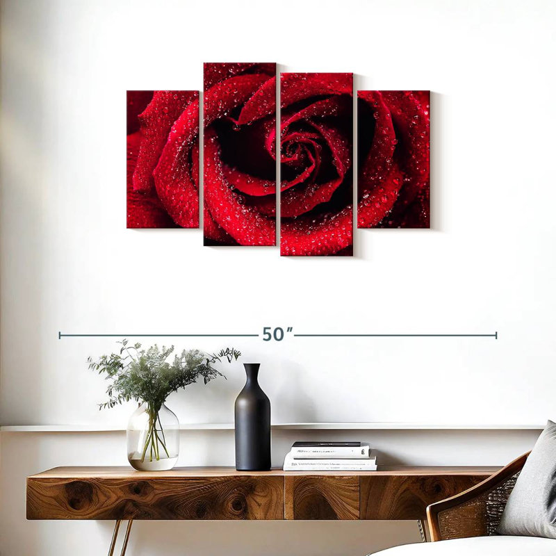 Gouttelettes Harnek sur rose rouge, H 22 po x l 36 po