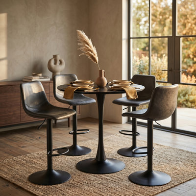  Table de salle à manger à hauteur de bar ronde Bristol de 31 po - Table surélevée à piédestal pour 3 à 4 personnes avec base en fer industriel, plateau en panneau de fibres à densité moyenne facile à nettoyer pour la cuisine, le bistro et le bar à domicile