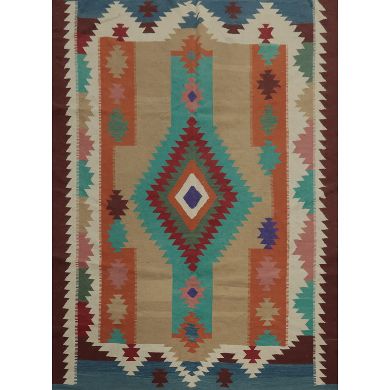 Tapis coloré coloré en kilim 8 x 10 parfait pour les espaces bohémiens